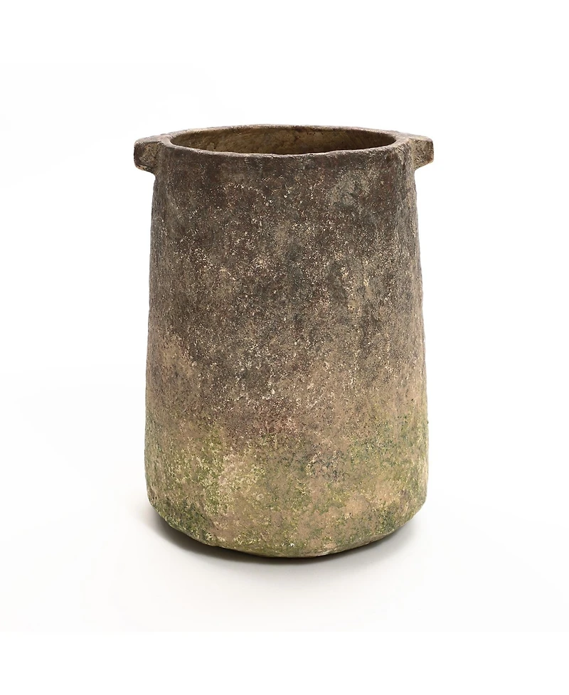 LuxenHome Rustic Ginger Root Brown Cement 11-Inch Tall Indoor and Outdoor Cylinder Vase