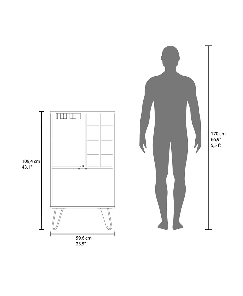 Lutak Bar Cabinet with 2 Doors, 9 Shelves, and 1 Glass Panel, White Washed Oak