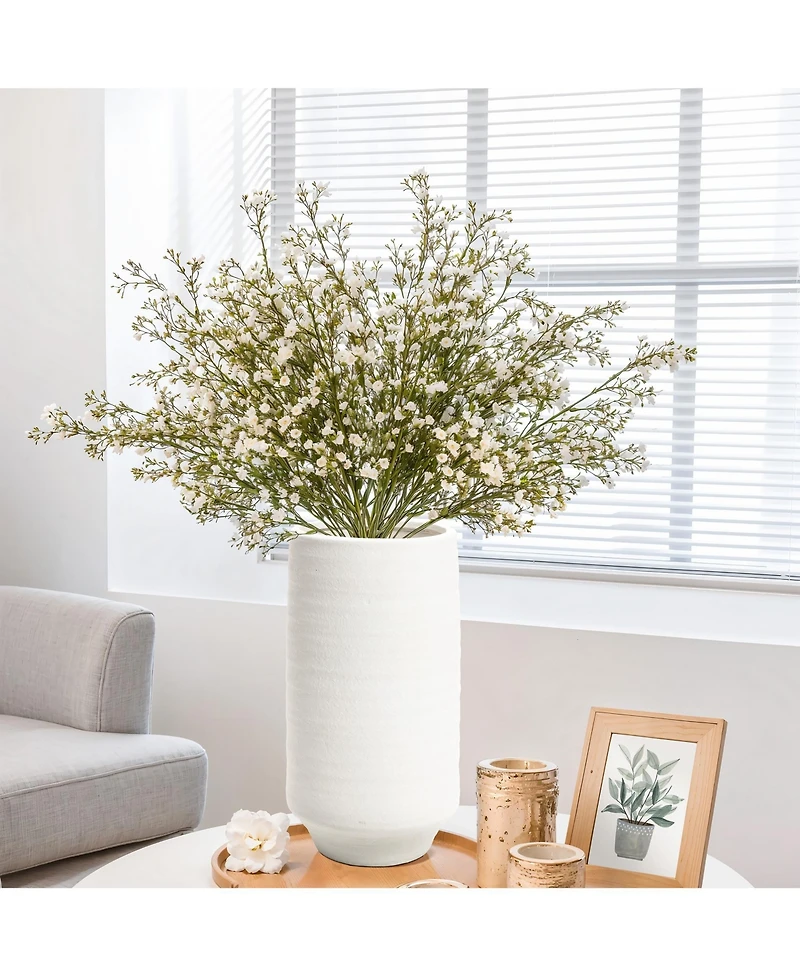LuxenHome White Terracotta 16.1-Inch Tall Indoor and Outdoor Cylinder Vase