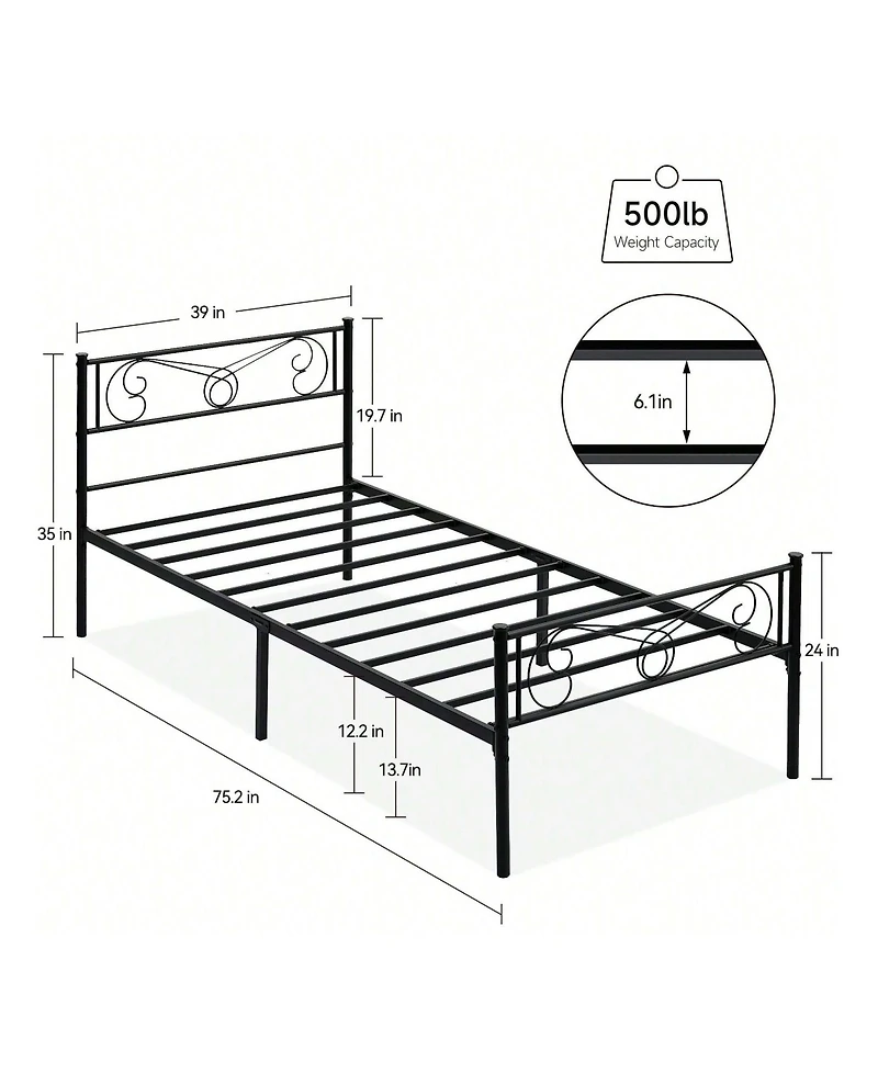 gaomon Metal Platform Bed Frame With Headboard And Footboard, Steel Slat Support Mattress Foundation