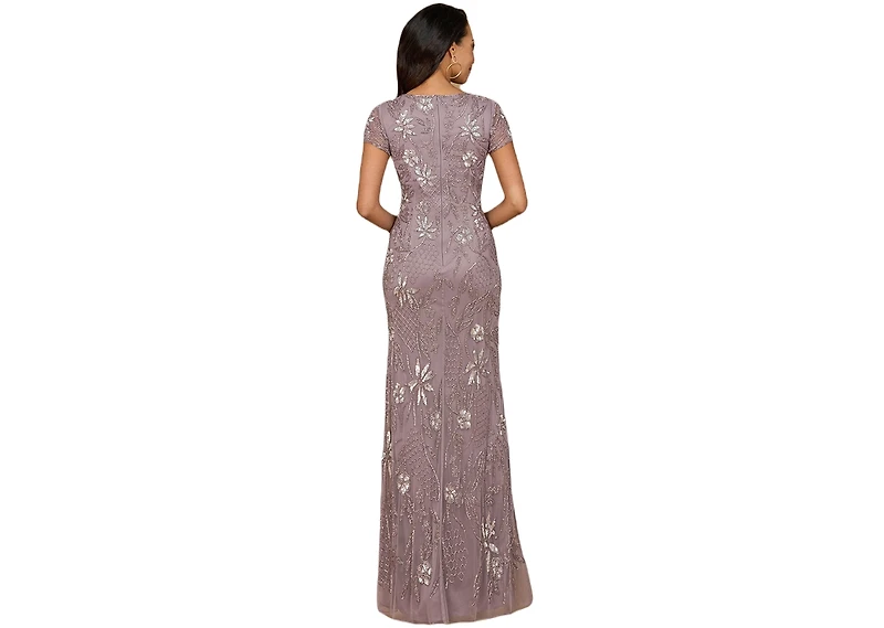 Lara Women's V-Neck, Short Sleeve Beaded Gown