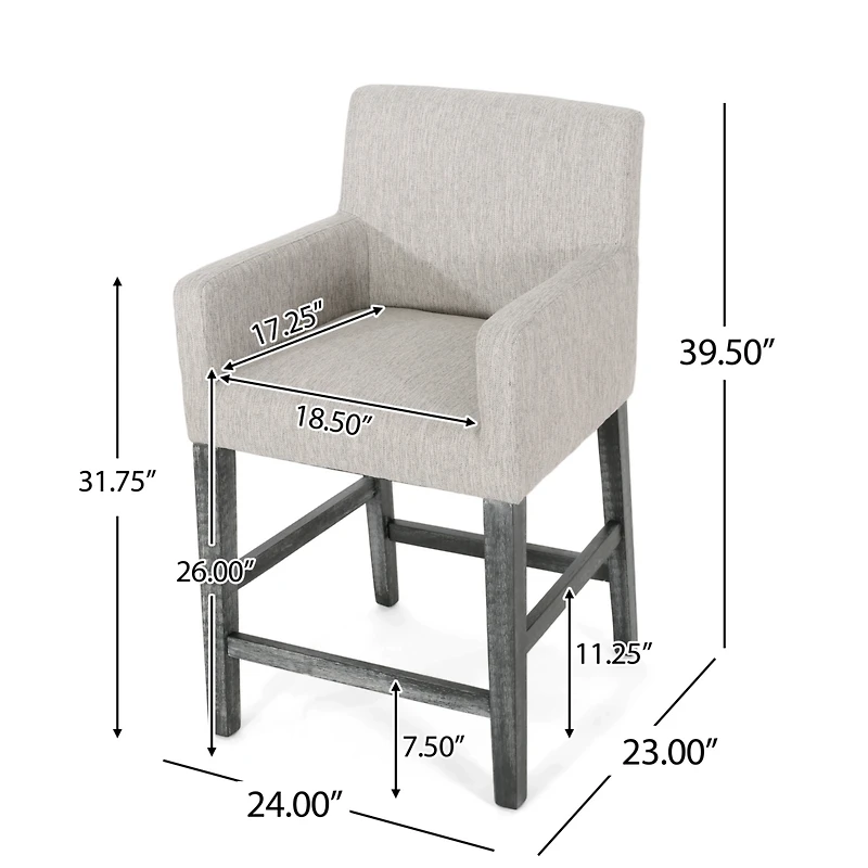 Upholstered 26 Inch Counter Stool - Light Gray/Gray