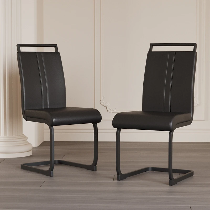 Streamdale Faux Leather Upholstered Dining Chairs with Metal Legs (Set of 2)