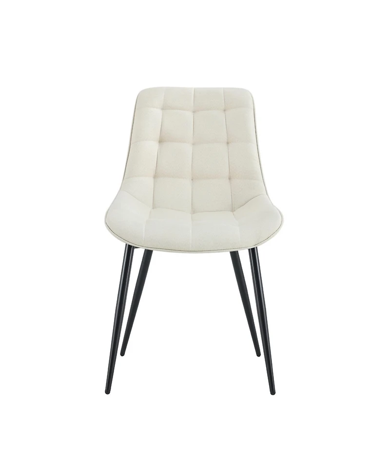 Streamdale Modern Creamy white Fabric Dining Chair with Stylish Grid Pattern