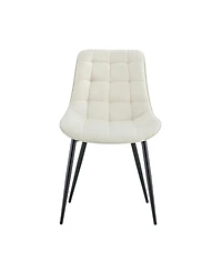 Streamdale Modern Creamy white Fabric Dining Chair with Stylish Grid Pattern