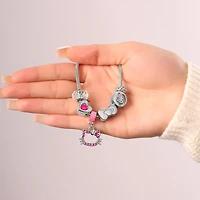 Hello Kitty Sanrio 7'' Fashion Charm Bead Bracelet with Pink Enamel and Crystal Beads
