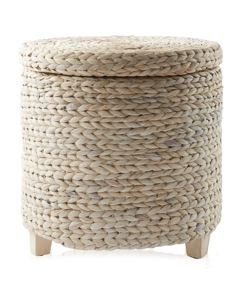 Casafield 17" Round Storage Ottoman with Lid - Whitewash, Handwoven Footstool for Living Room, Bedroom, Bathroom, Home Office