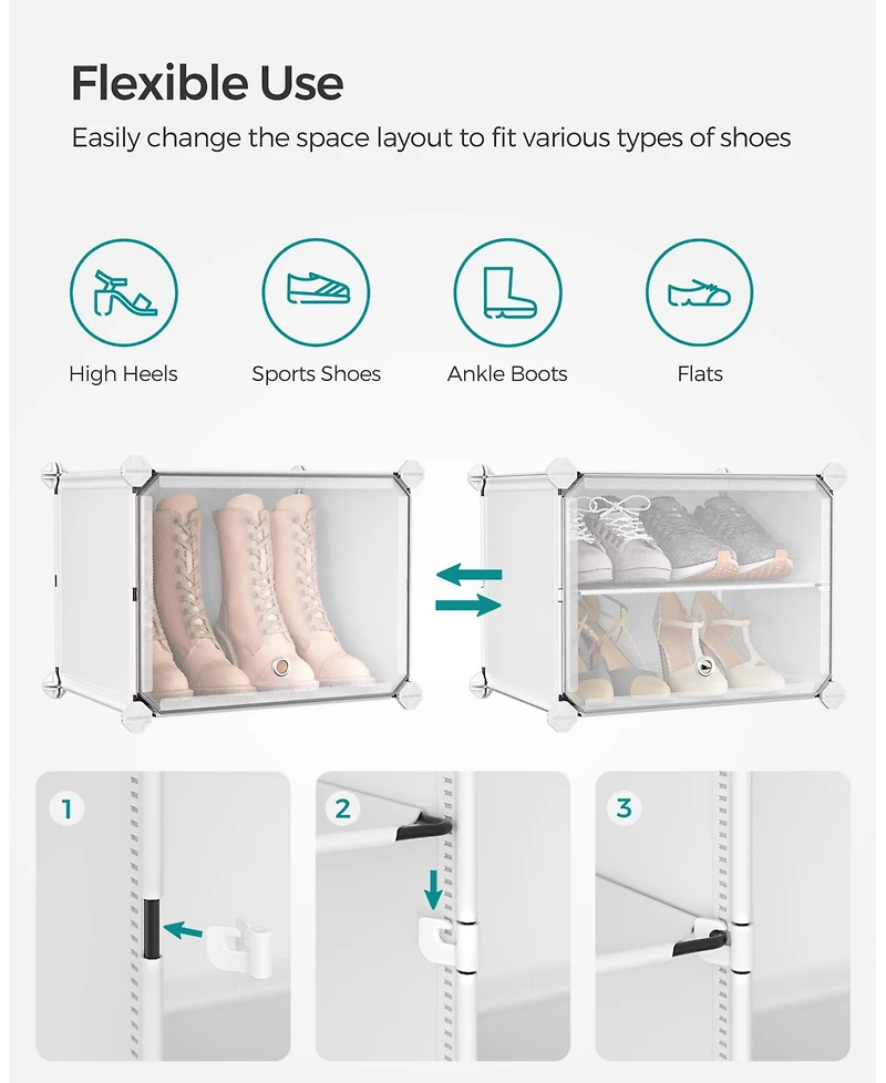 Songmics Home 6-Cube Shoe Organizer with Doors, Modern Look, Store Up to 24 Pairs of Shoes, White