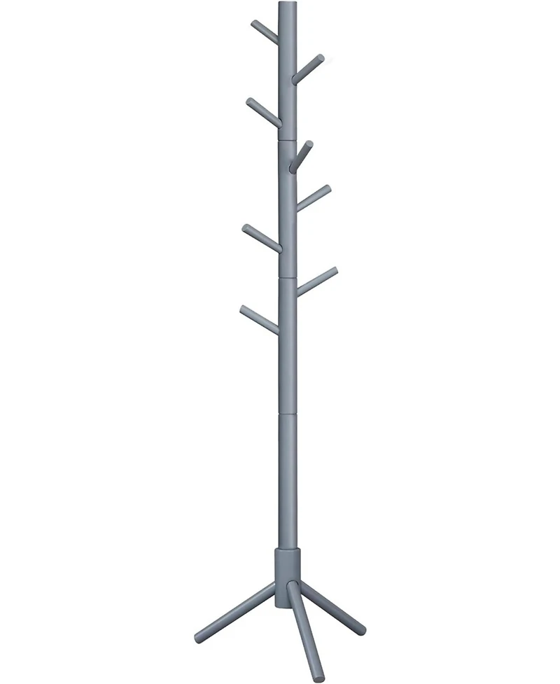 Songmics Home Solid Wood Free-Standing Coat Rack with 8 Hooks & 3 Adjustable Heights, Grey
