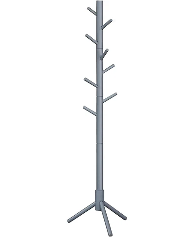 Songmics Home Solid Wood Free-Standing Coat Rack with 8 Hooks & 3 Adjustable Heights, Grey