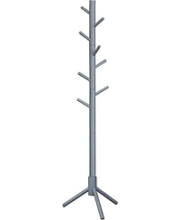 Songmics Home Solid Wood Free-Standing Coat Rack with 8 Hooks & 3 Adjustable Heights, Grey
