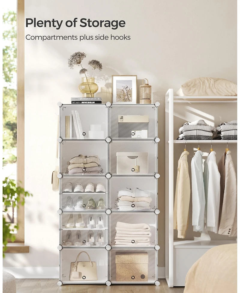 Songmics Home 40 Pair Plastic Shoe Storage Cabinet for Bedroom and Entryway, White