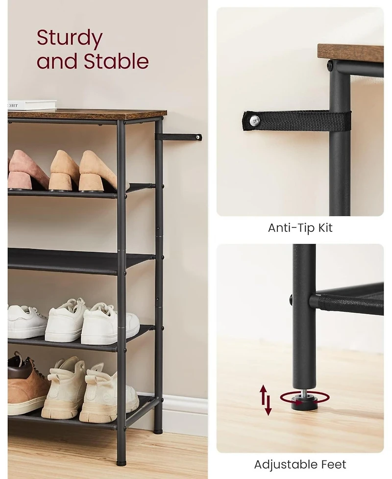 Songmics Home Industrial Style 5-Tier Shoe Rack, Organize 20-24 Pairs of Shoes, Brown & Black
