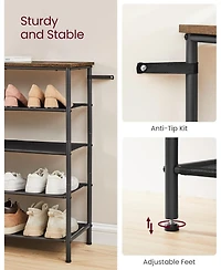 Songmics Home Industrial Style 5-Tier Shoe Rack, Organize 20-24 Pairs of Shoes, Brown & Black