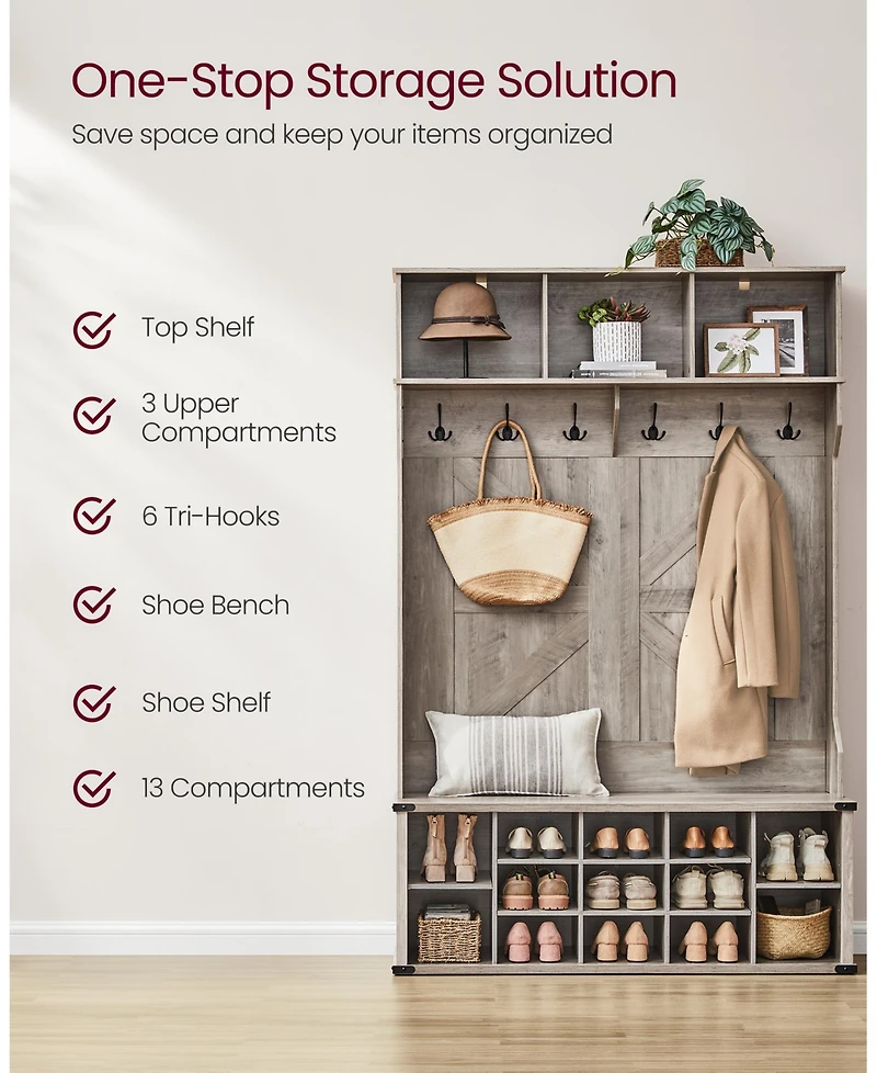 Songmics Home Farmhouse Style Entryway Hall Tree with Bench & Storage, Rustic White