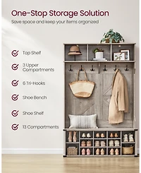 Songmics Home Farmhouse Style Entryway Hall Tree with Bench & Storage, Rustic White