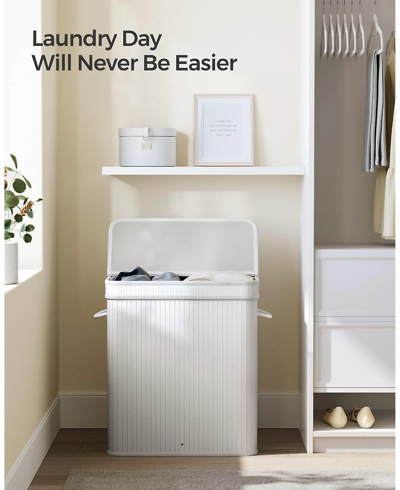 Songmics Home 26.5 Gallon Laundry Hamper with Lid and Handles, Dove Grey