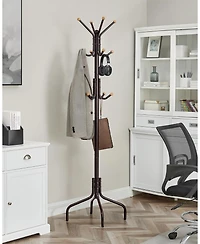 Songmics Home Freestanding Tree-Shaped Coat Rack with 4 Legs & 12 Hooks, Coffee Brown