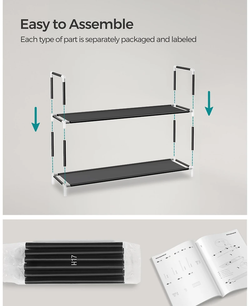 Songmics Home Modern 3 Tiered Shoe Rack for Closet and Entryway, Black