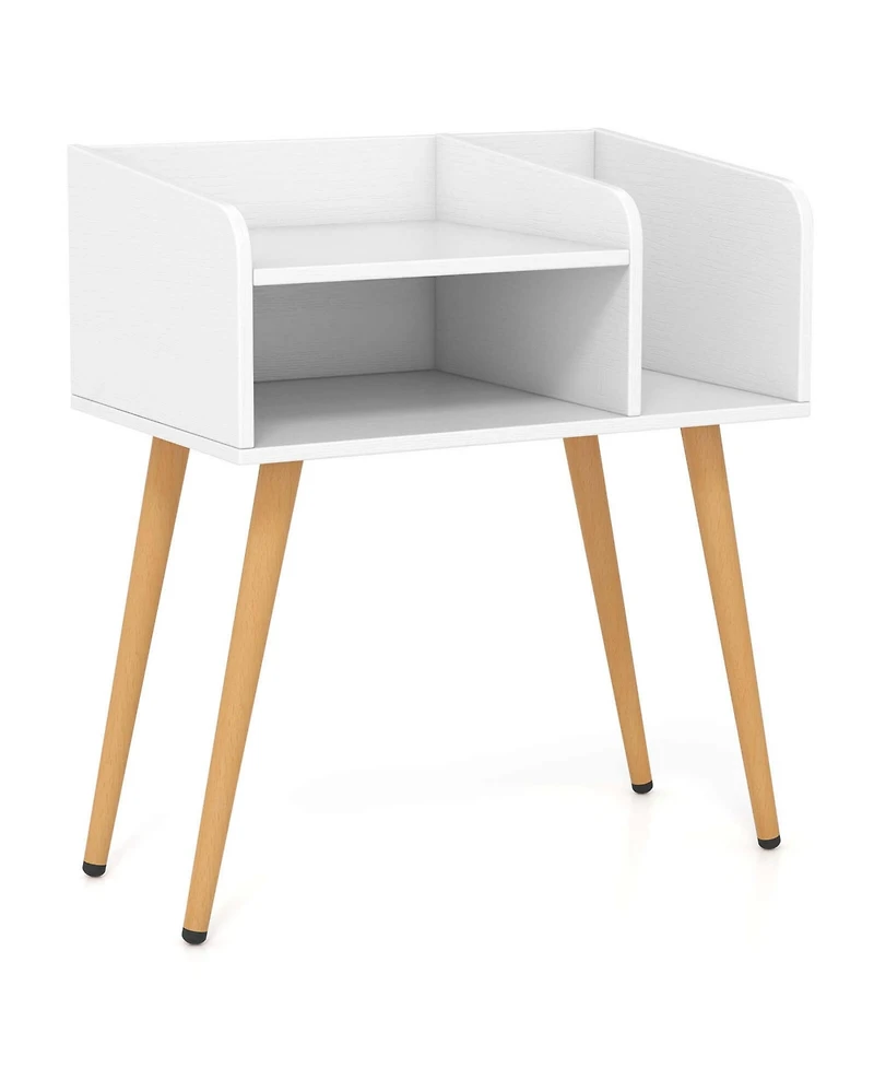 Costway Mid Century Modern End Table with Open Shelves Metal Support Legs for Bedroom