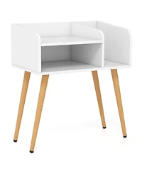 Costway Mid Century Modern End Table with Open Shelves Metal Support Legs for Bedroom