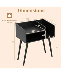 Costway Mid Century Modern End Table with Open Shelves Metal Support Legs for Bedroom