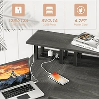 Mr Ironstone L-Shaped Desk with Power Outlets, Led Lights, and Monitor Stand, 47-inch Corner Desk for Home Office, Dark Gray