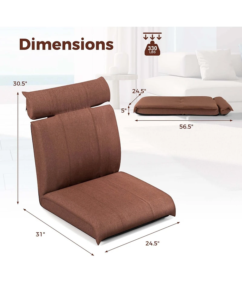Folding Floor Chair with 14-Poistion Adjustable Backrest Adjustable Headrest