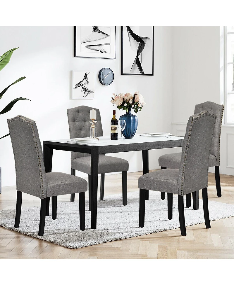 Gymax Set of Tufted Dining Chair Upholstered w/ Nailhead Trim & Rubber Wooden Legs