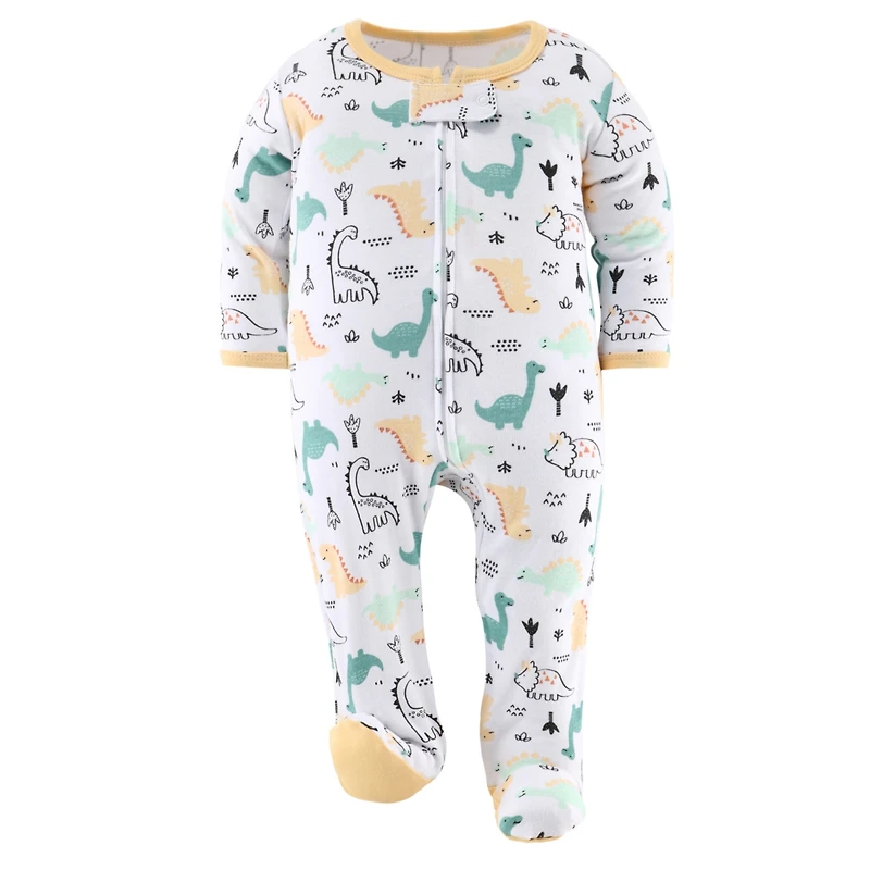 The Peanutshell Baby Boys Green Dino Footed Sleepers for Boys, 3 Pack