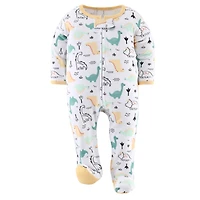 The Peanutshell Baby Boys Green Dino Footed Sleepers for Boys, 3 Pack