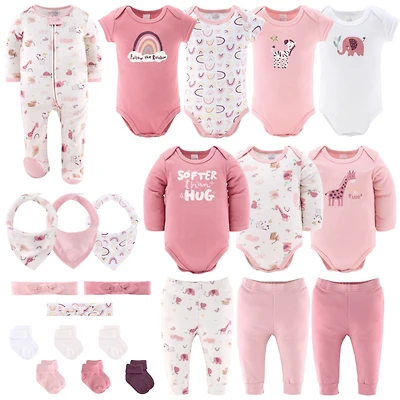 The Peanutshell Baby Girls Layette Gift Set Girls, Safari Rainbow, 23 Essential Pieces, Pink