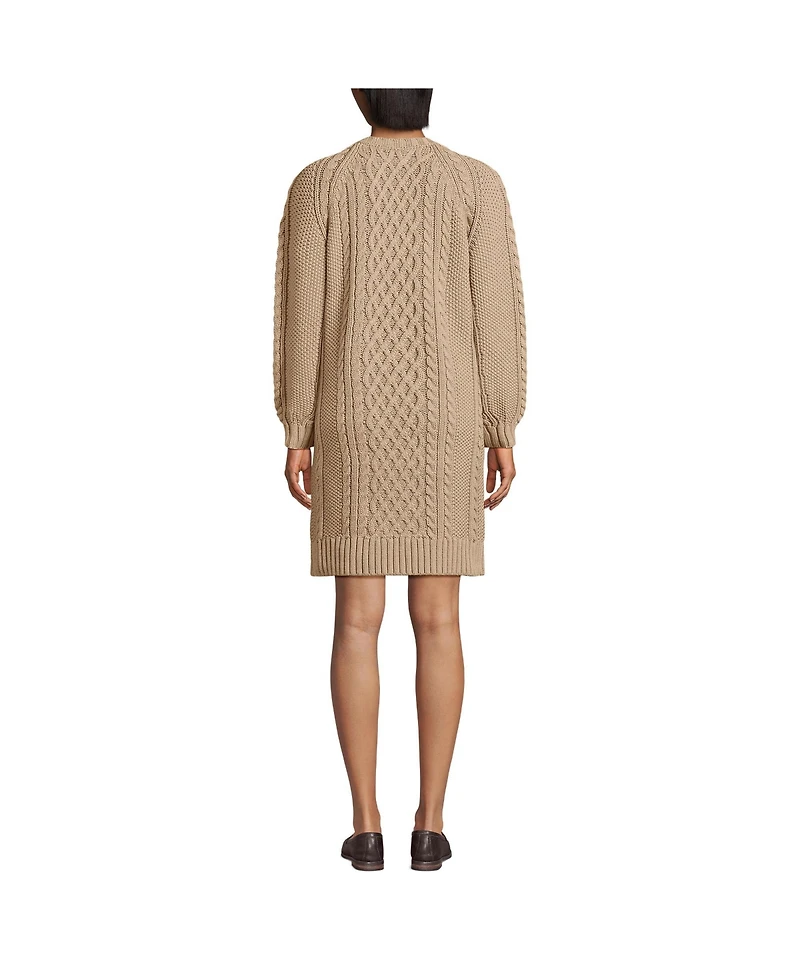 Lands' End Women's Cotton Blend Cable Crew Neck Sweater Dress