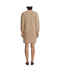 Lands' End Women's Cotton Blend Cable Crew Neck Sweater Dress