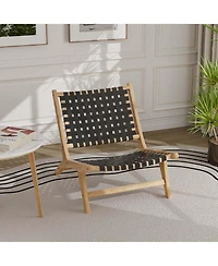 Modern Teak Wood Lounge Chair with Nylon Woven Backrest & Seat Comfy Reading