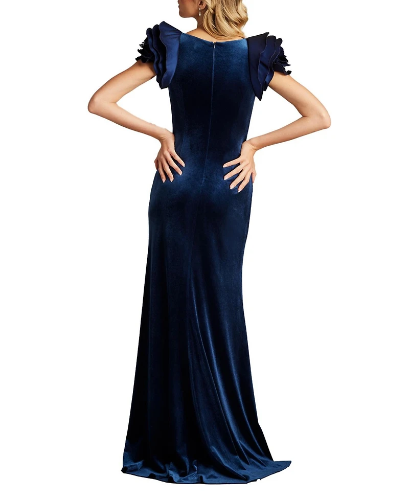 Tadashi Shoji Women's Maylee Rosette-Shoulder Velvet Gown