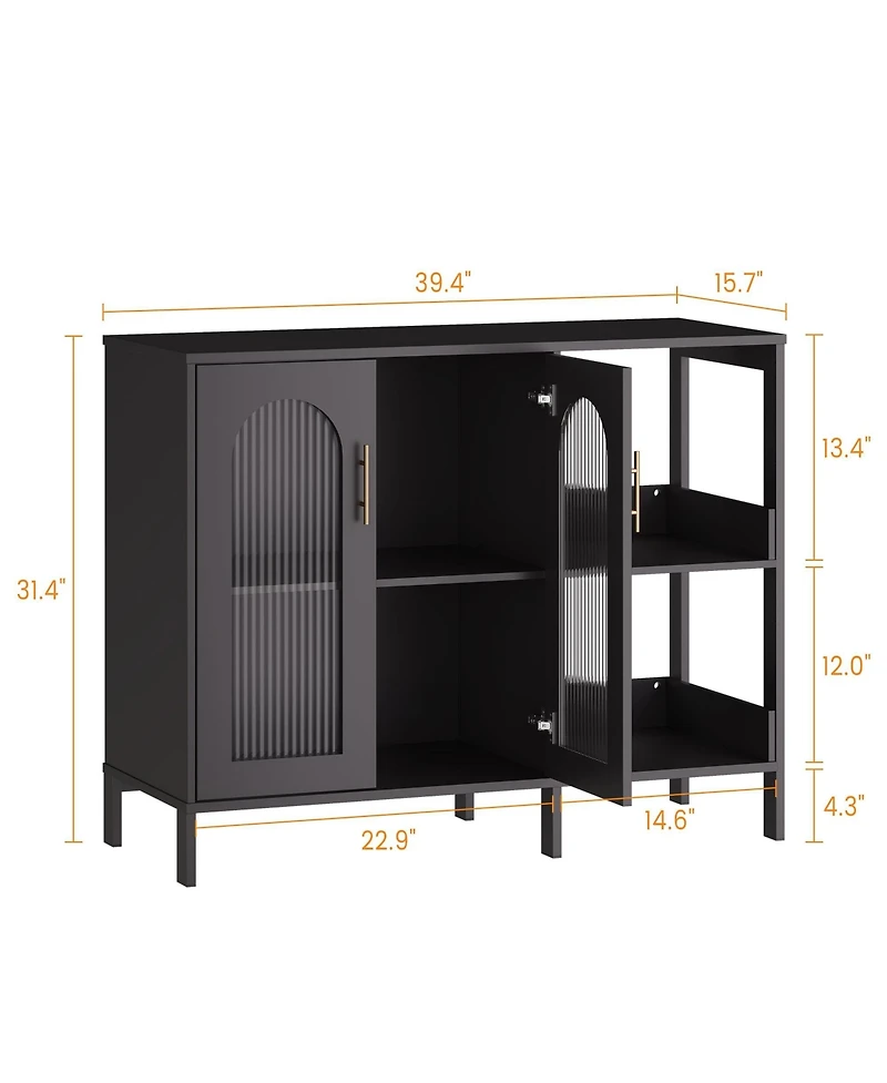 gaomon Buffet Sideboard Cabinet, Wooden Storage Cabinet with Glass Doors, Two Metal Handle