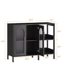 gaomon Buffet Sideboard Cabinet, Wooden Storage Cabinet with Glass Doors, Two Metal Handle