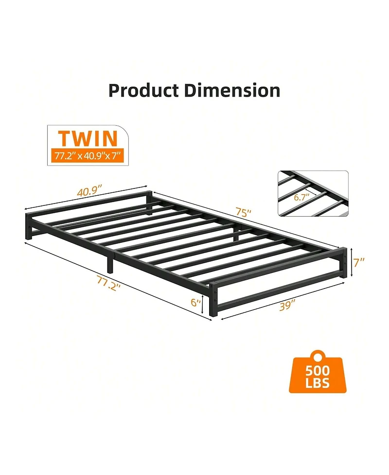gaomon 6 Inch Metal Platform Bed Frame With Steel Slat Support, Mattress Foundation And No Box Spring Needed, Easy Assembly