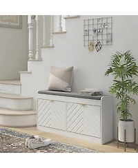 Homcom Shoe Bench with 2 Flip Drawers, Cushion, 8 Pairs for Entryway, White