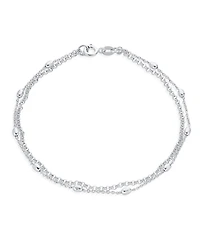 Bling Jewelry Simple Minimalist Alternating Chain Oval .925 Sterling Silver Small Oval Beads Layer Double Chain Anklet Station Ankle Bracelet 9 Inch