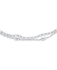 Bling Jewelry Simple Minimalist Alternating Chain Oval .925 Sterling Silver Small Oval Beads Layer Double Chain Anklet Station Ankle Bracelet 9 Inch