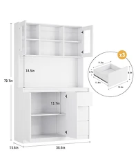 gaomon 70" Kitchen Food Pantry with Charge Station, Led Light,Storage Cabinet