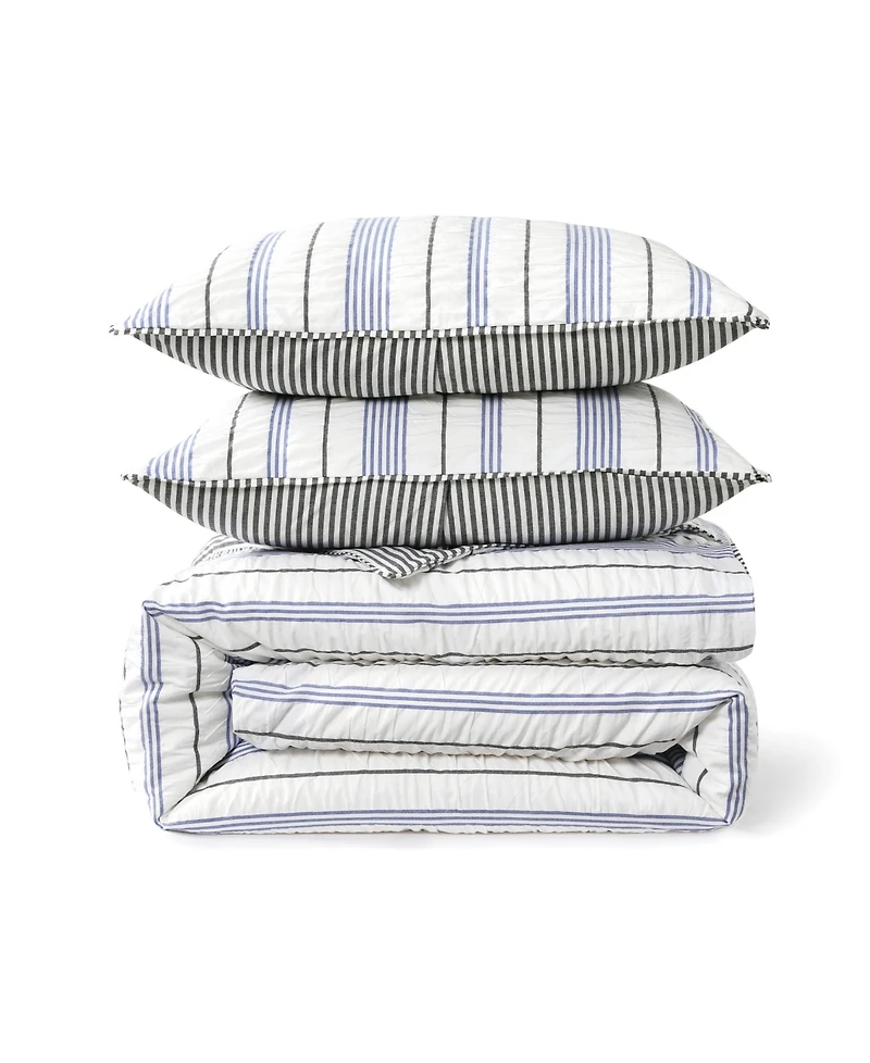 Dkny Seersucker Stripe 3 Piece Comforter Set, Full/Queen
