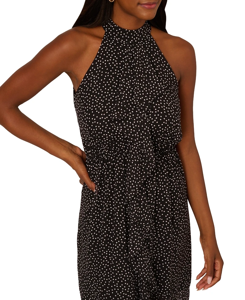 Adrianna Papell Women's Dot-Print Waterfall-Ruffle Dress