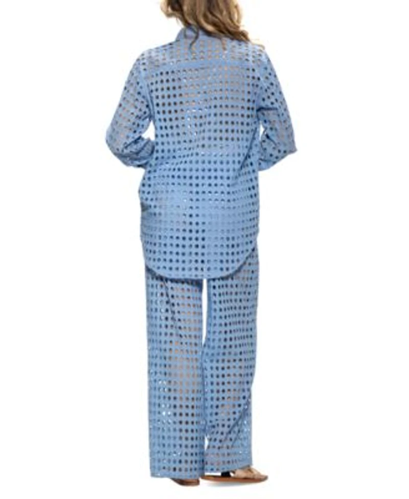 Dotti Womens Openwork Dot Shirt Cover Up Pants