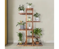 Unho 6-Tiered Wood Plant Stand Flower Pot Rack Bonsai Display Bench Patio Shelf Porch