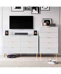 gaomon White 6 Drawer Dresser for Bedroom, 56” Wide Wood Dresser Organizer with Metal Legs