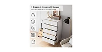 gaomon White Dresser, Modern 5 Drawer Dresser for Bedroom with Gold Handle and Large Drawer