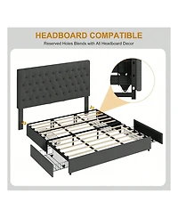 gaomon Platform Bed Frame, Fabric Upholstered With 4 Storage Drawers, No Box Spring Needed, Wooden Slats Support, Noise Free, Easy Assembly